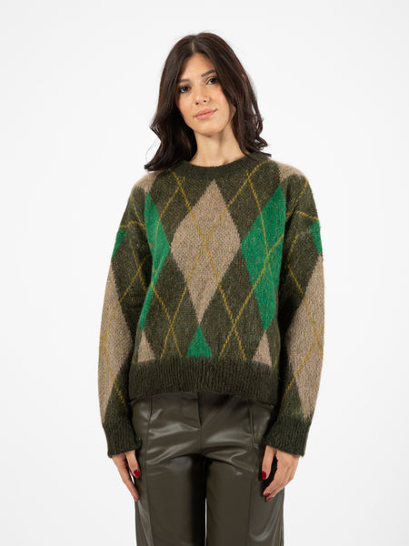 Maglione a rombi marrone / verde