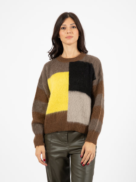 Maglione patch marrone / giallo