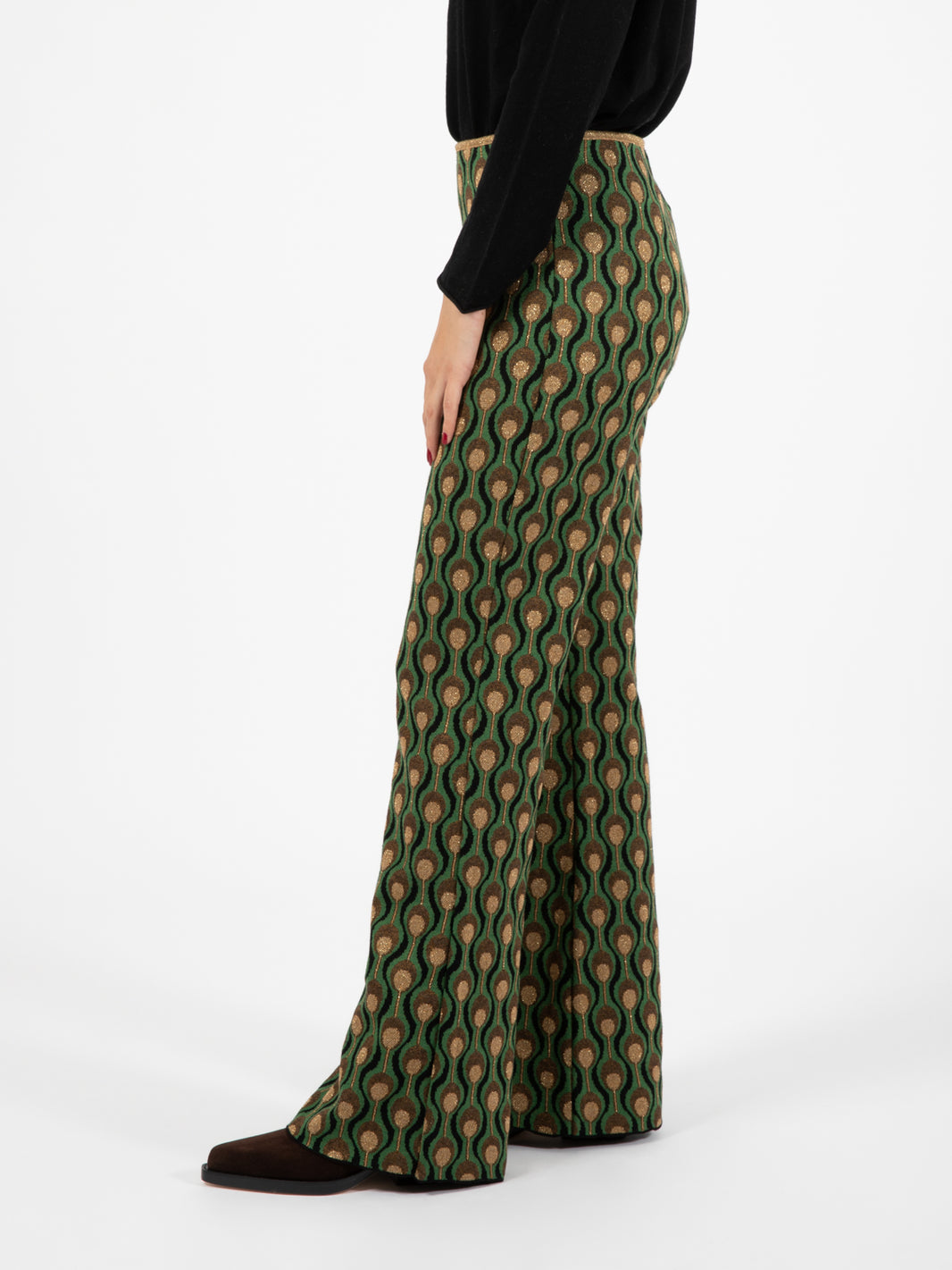 Comfort jacquard flare trousers black / dark green