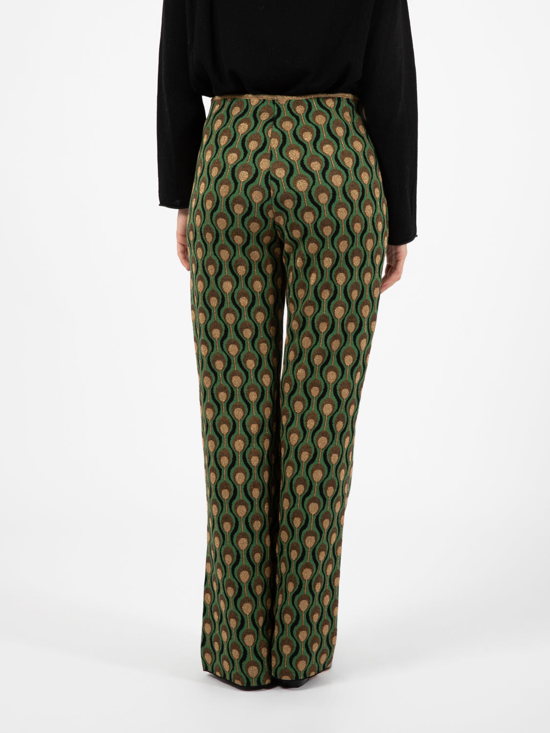 Comfort jacquard flare trousers black / dark green