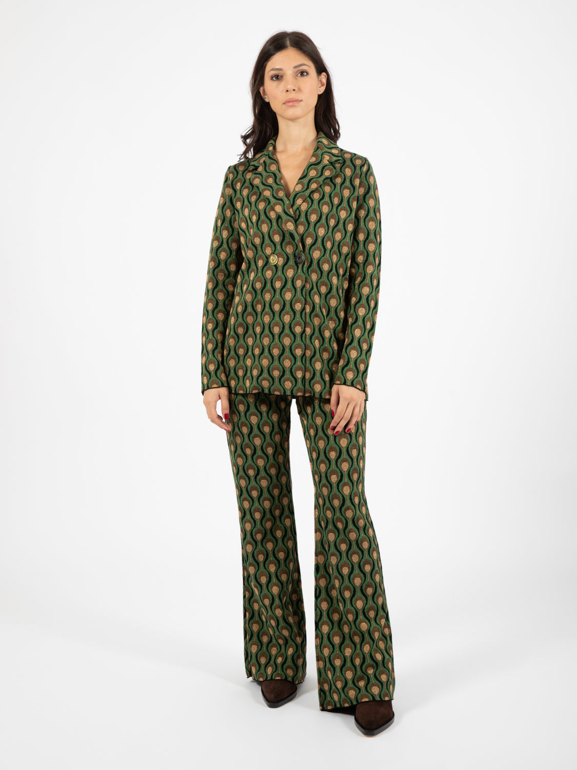Comfort jacquard flare trousers black / dark green