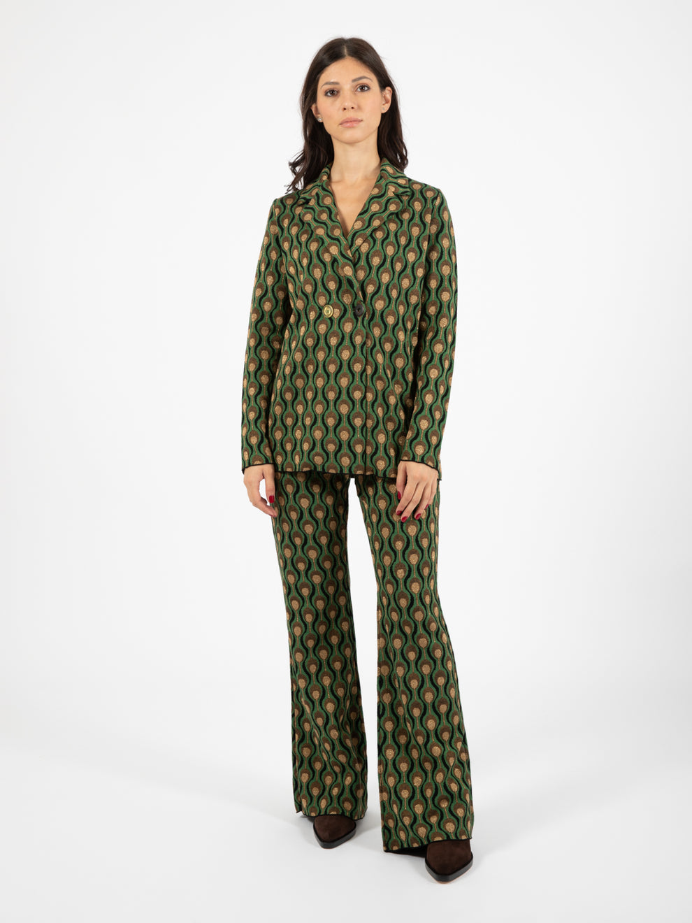 Comfort jacquard flare trousers black / dark green