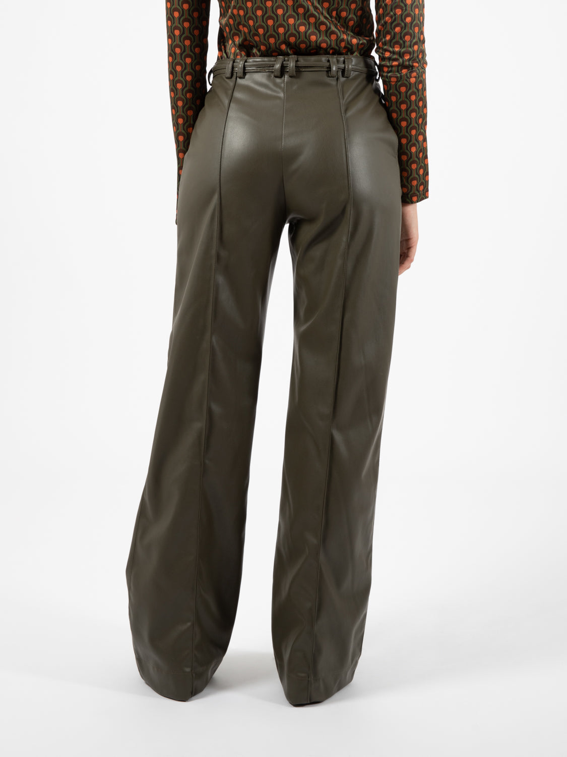 Military green faux leather trousers