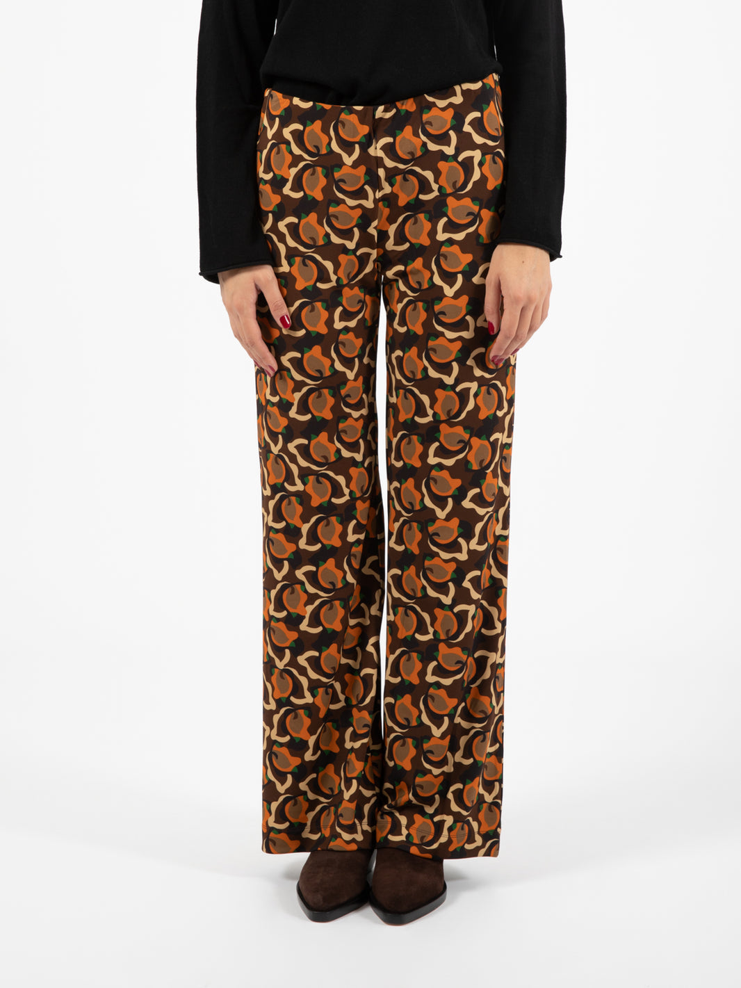 Camoleaves orange / black / dark brown palazzo pants
