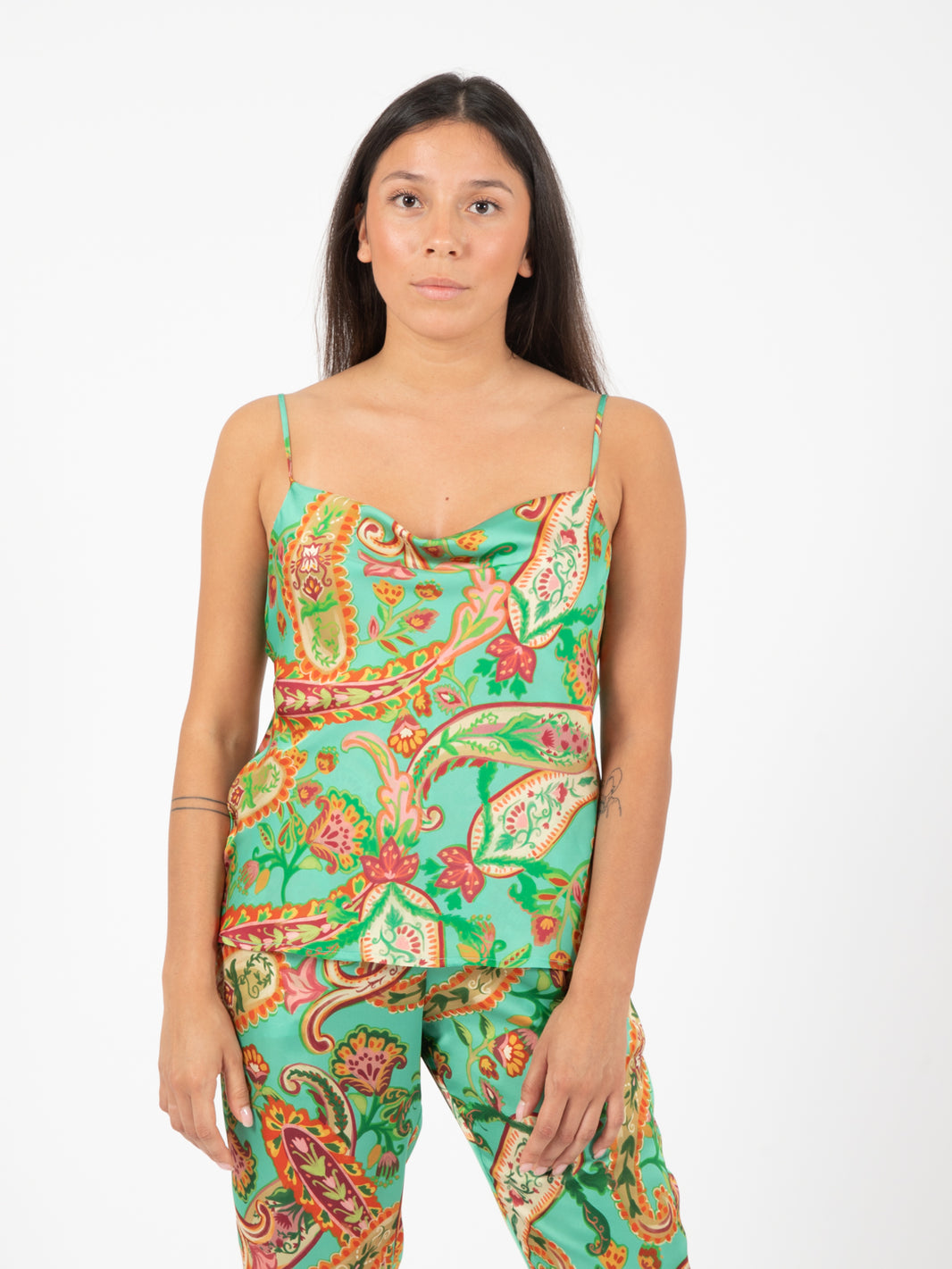 Magicis foliis green satin top