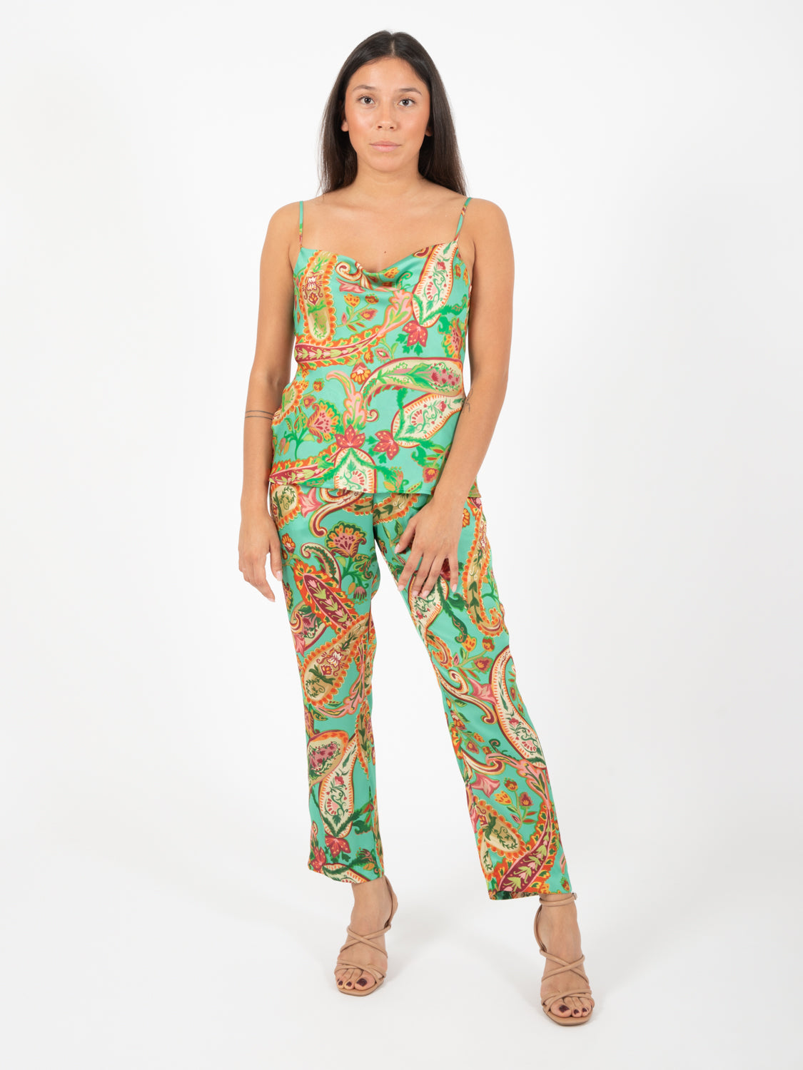 Magicis foliis green satin top