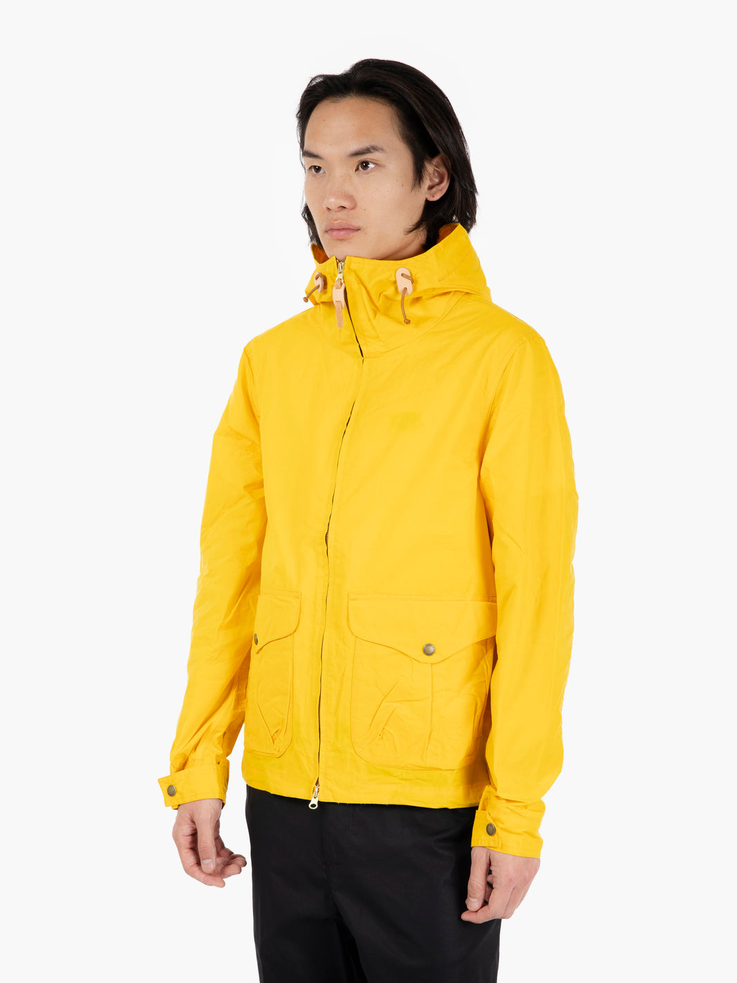 Yellow hooded windbreaker