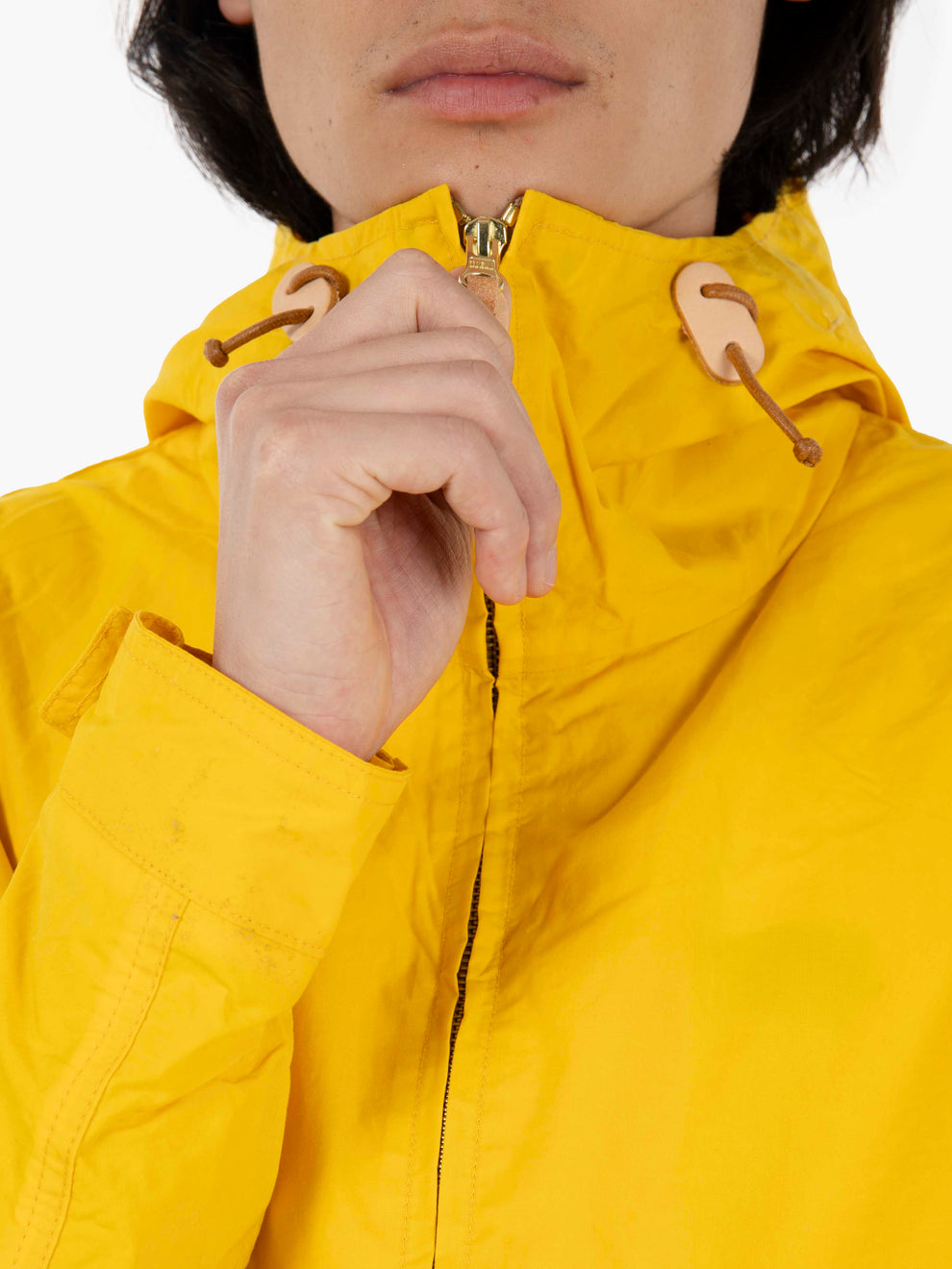 Yellow hooded windbreaker