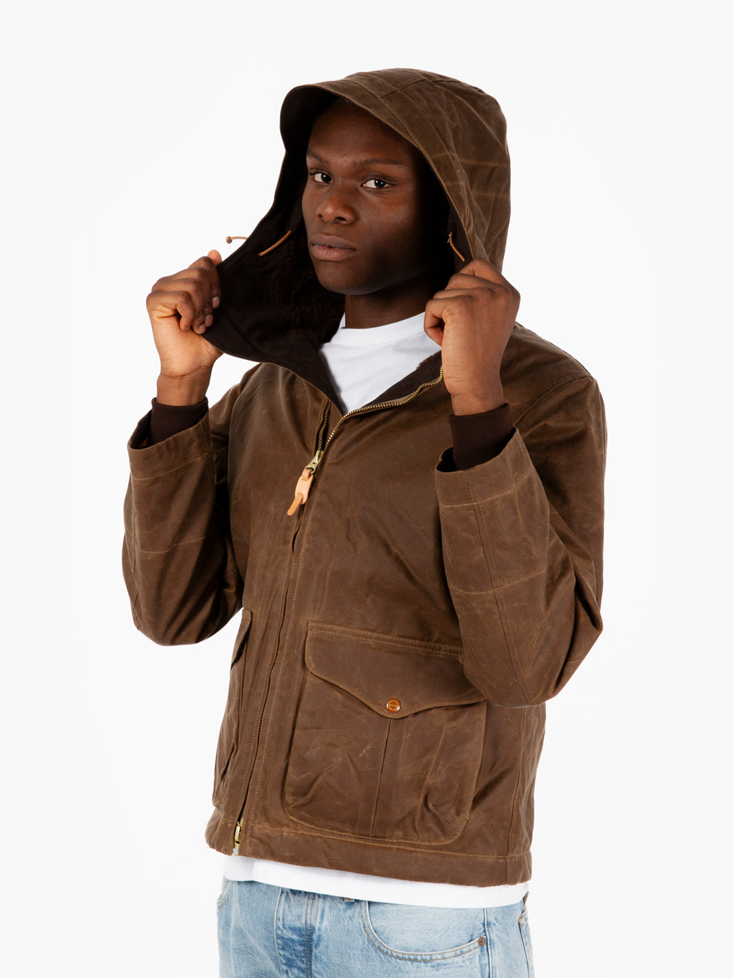 Giubbotto dark tan con cappuccio