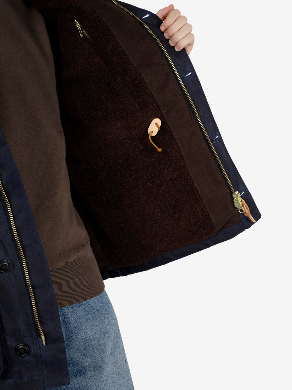 Navy blue teddy-lined Weekender coat