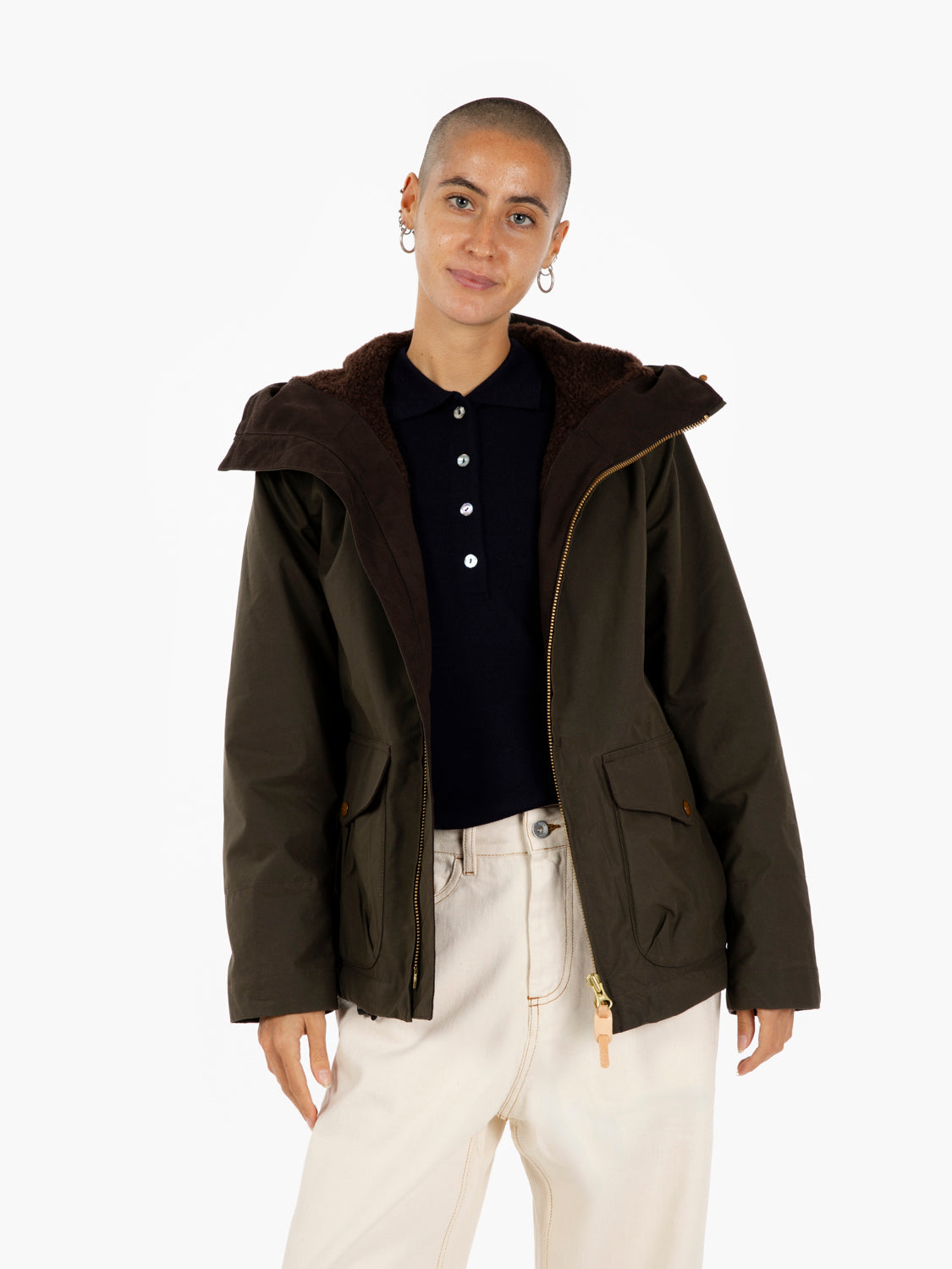 Woman blazer coat with hood chocolate