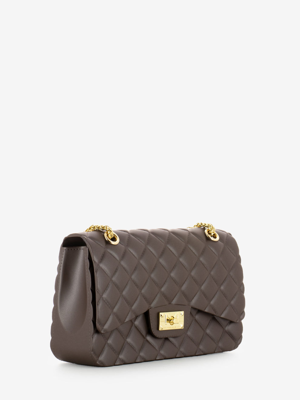 Borsa in gomma trapuntata Falcon cocoa / light gold