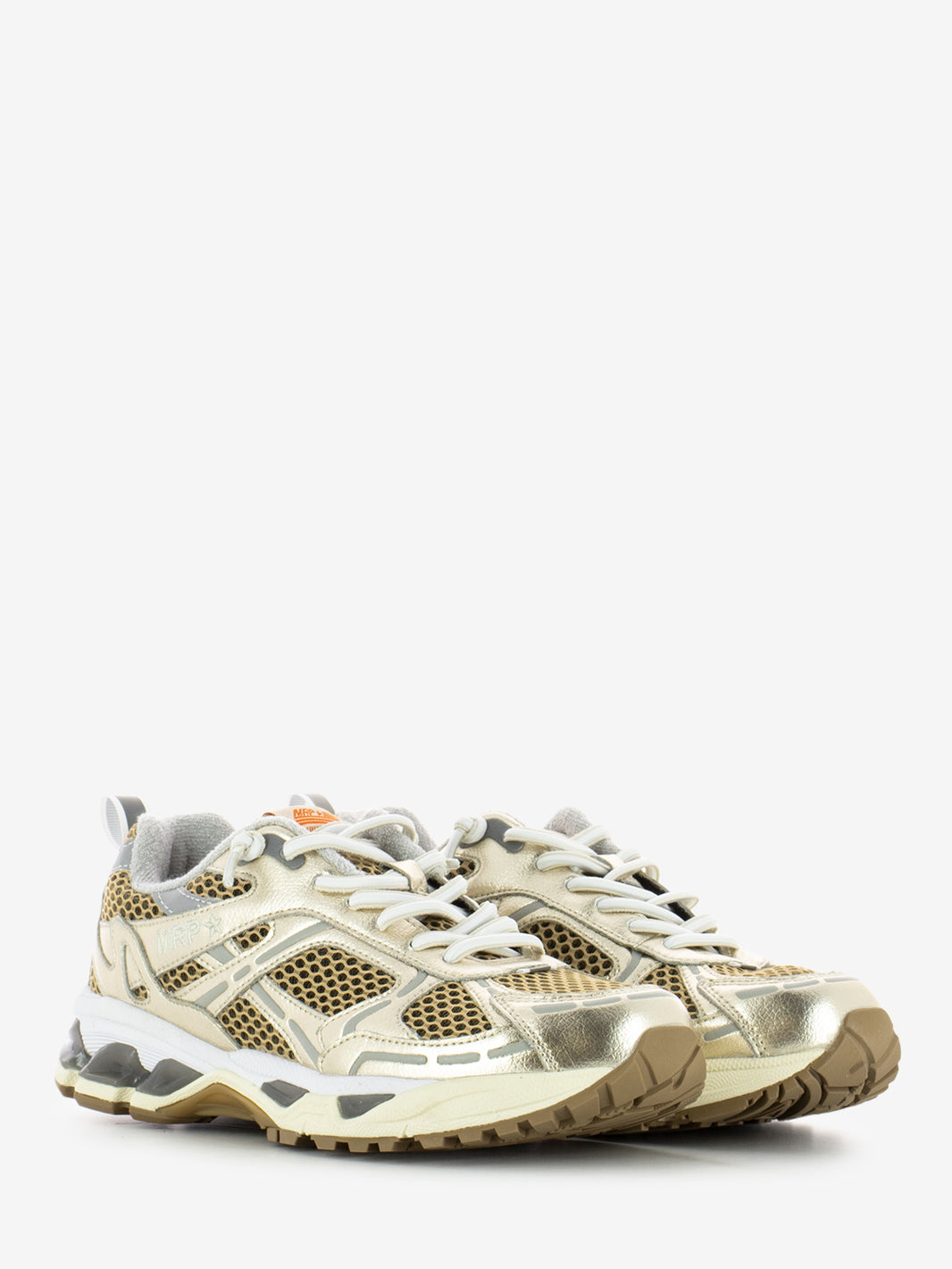 Combi leather and mesh sneakers gold / white