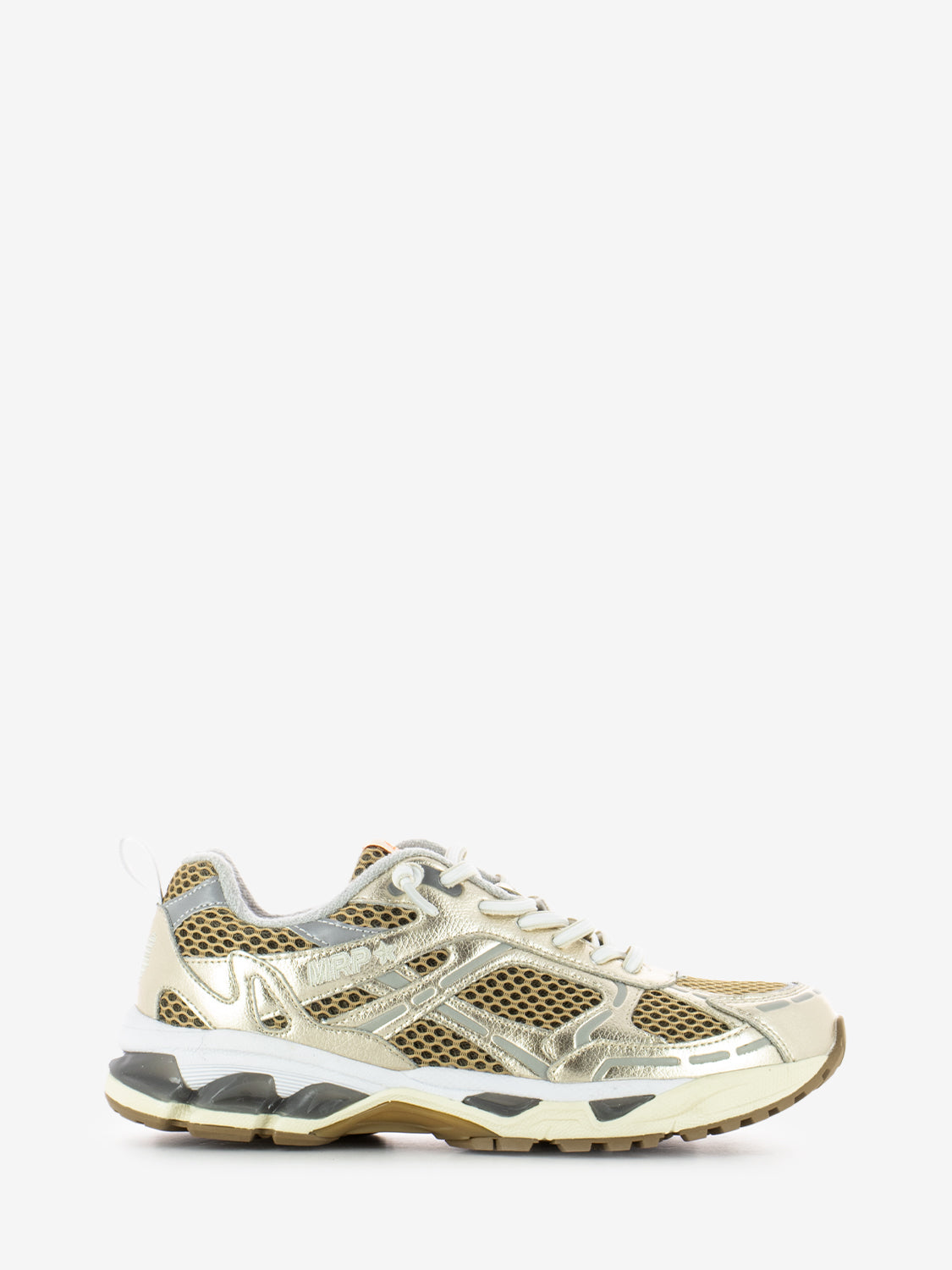 Combi leather and mesh sneakers gold / white