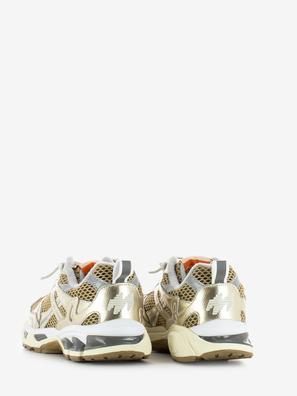 Combi leather and mesh sneakers gold / white