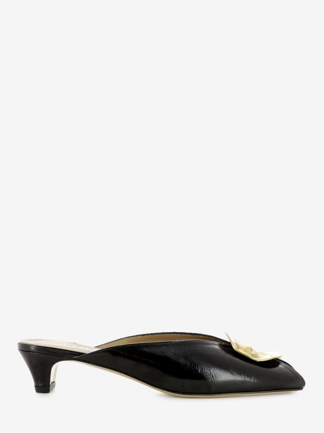 Ciabatta in pelle con accessorio nera