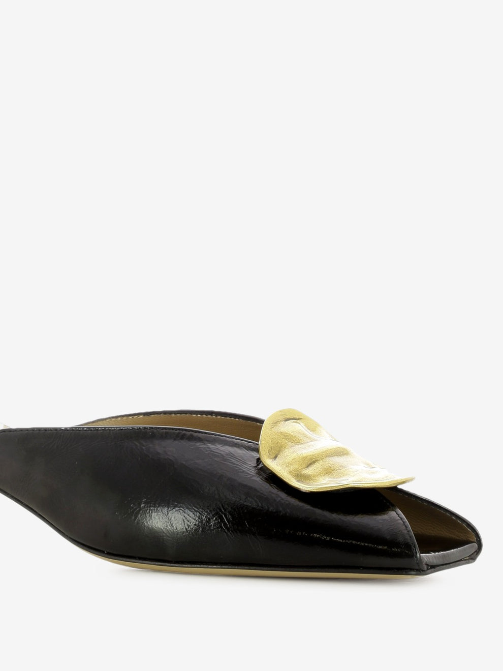 Ciabatta in pelle con accessorio nera