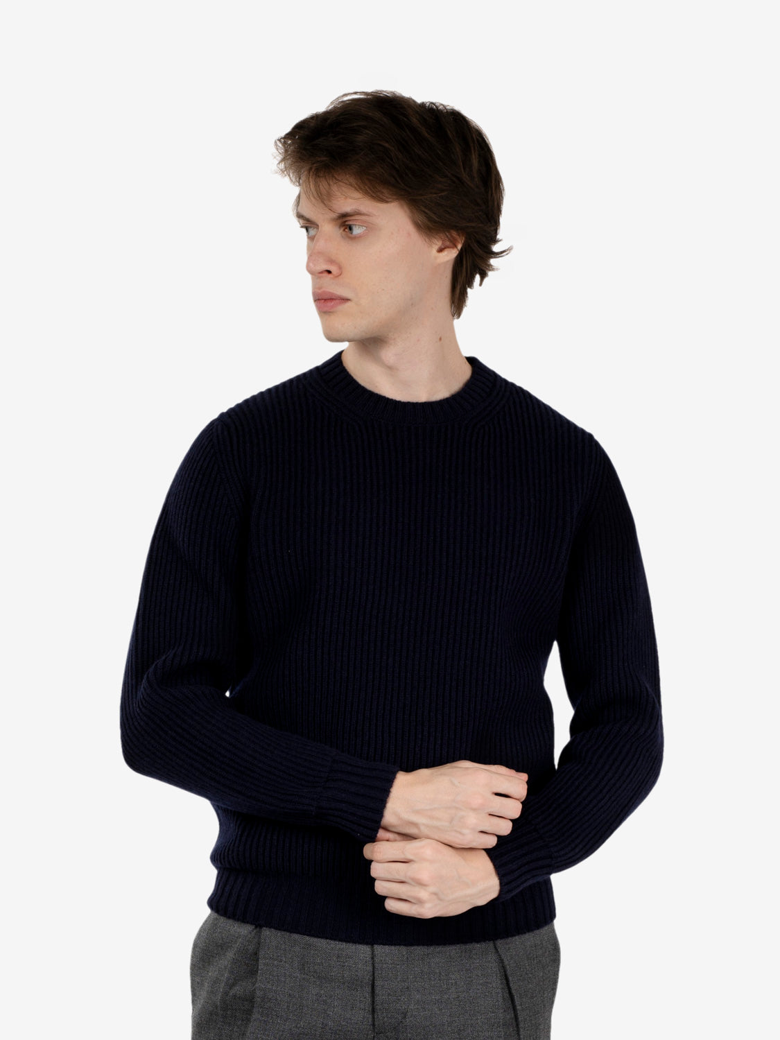 Navy blue English rib crewneck sweater