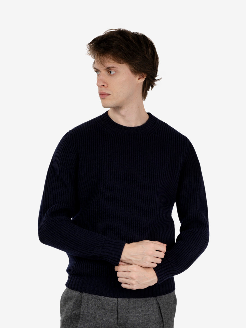 Navy blue English rib crewneck sweater