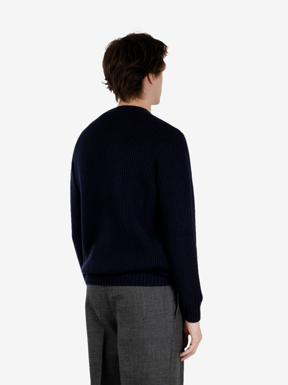 Navy blue English rib crewneck sweater