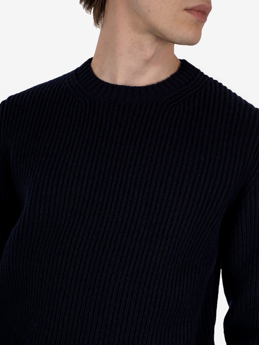 Navy blue English rib crewneck sweater