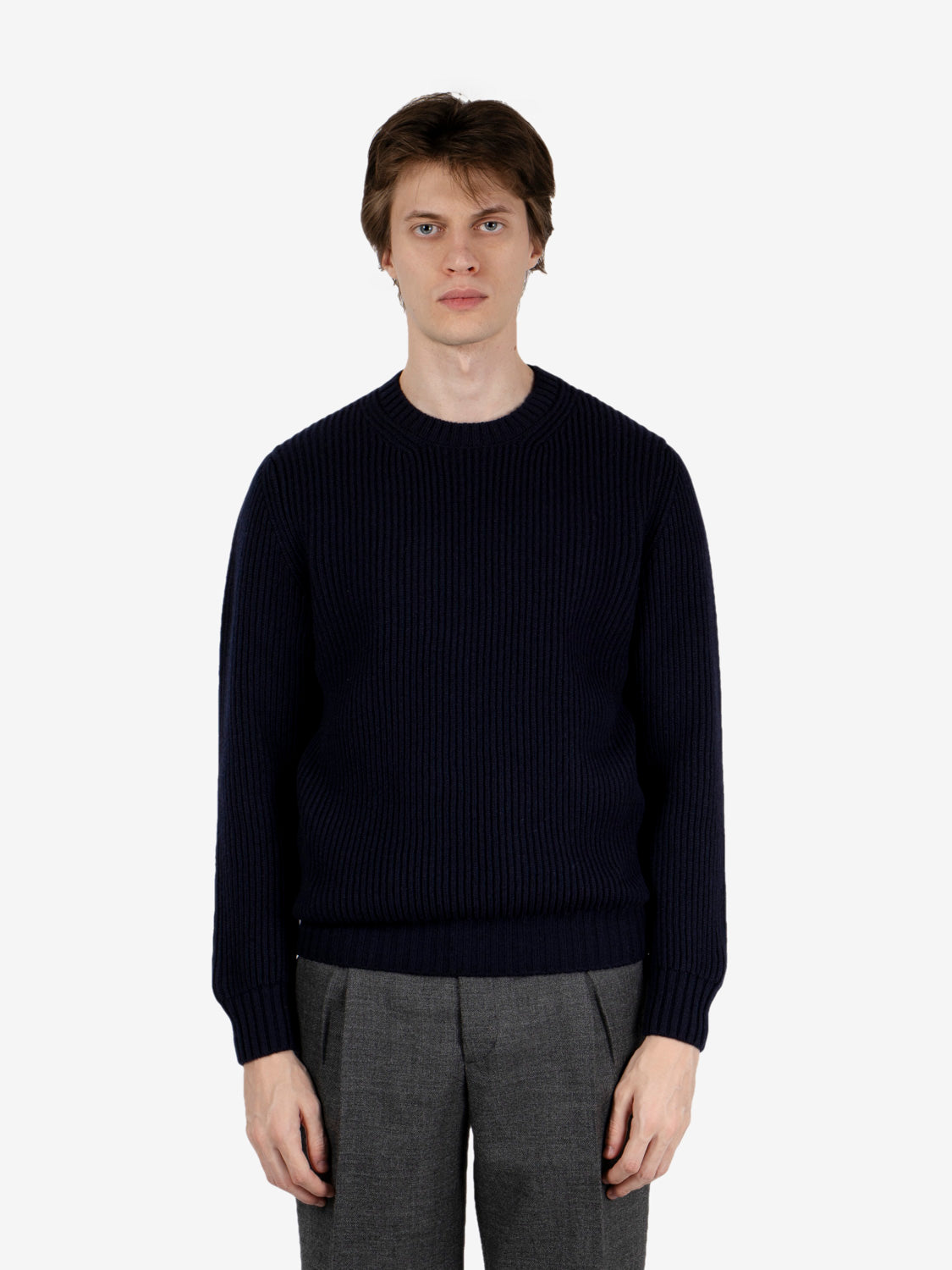 Navy blue English rib crewneck sweater