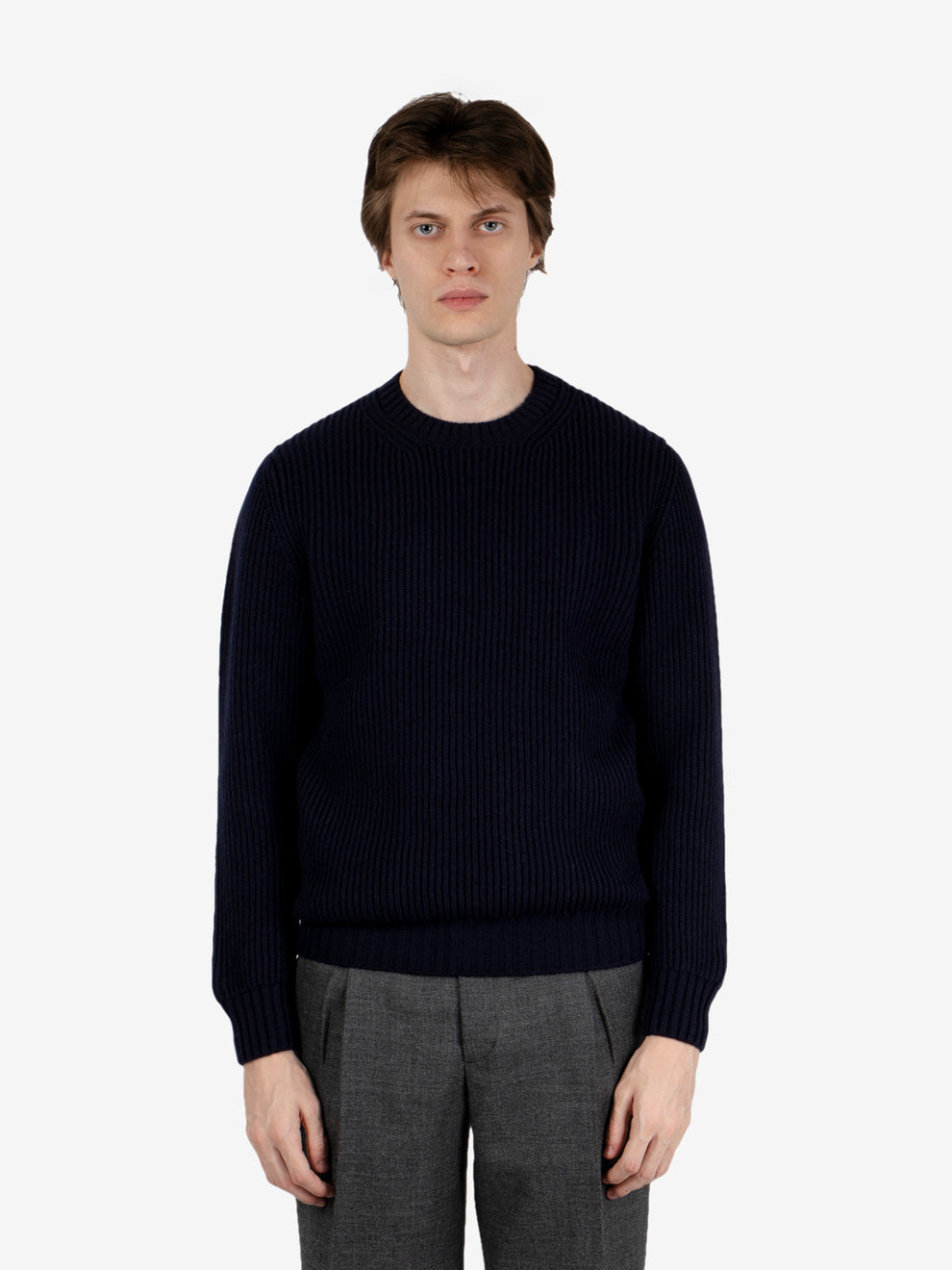 Navy blue English rib crewneck sweater