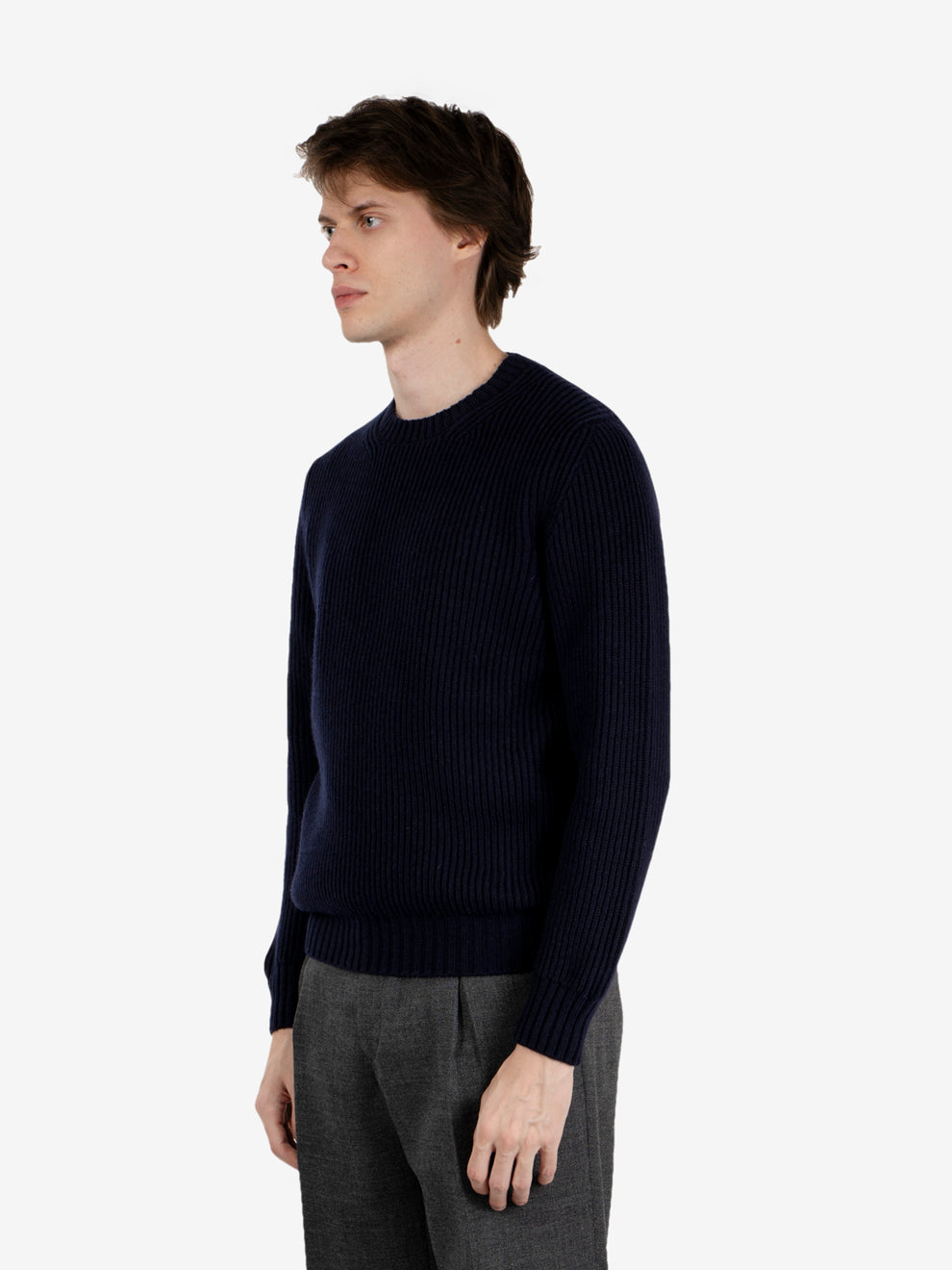 Navy blue English rib crewneck sweater