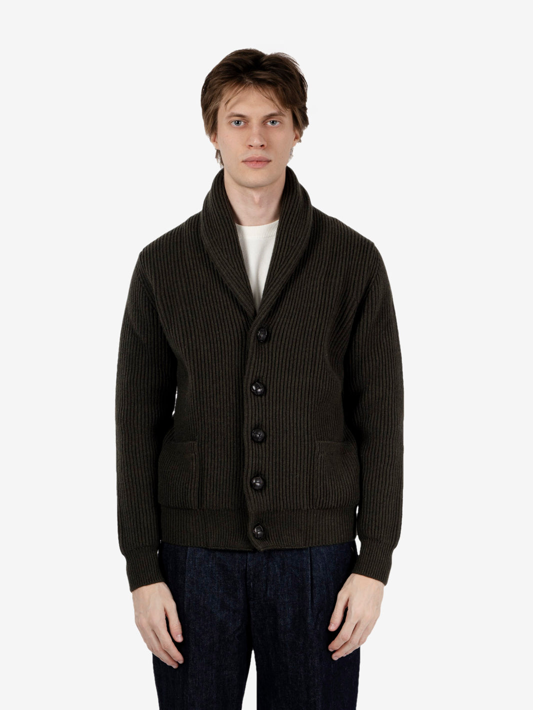 Shawl cardigan verde bosco