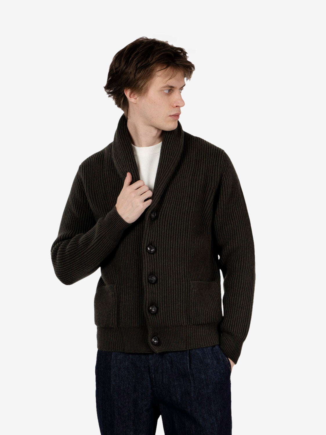 Shawl cardigan verde bosco