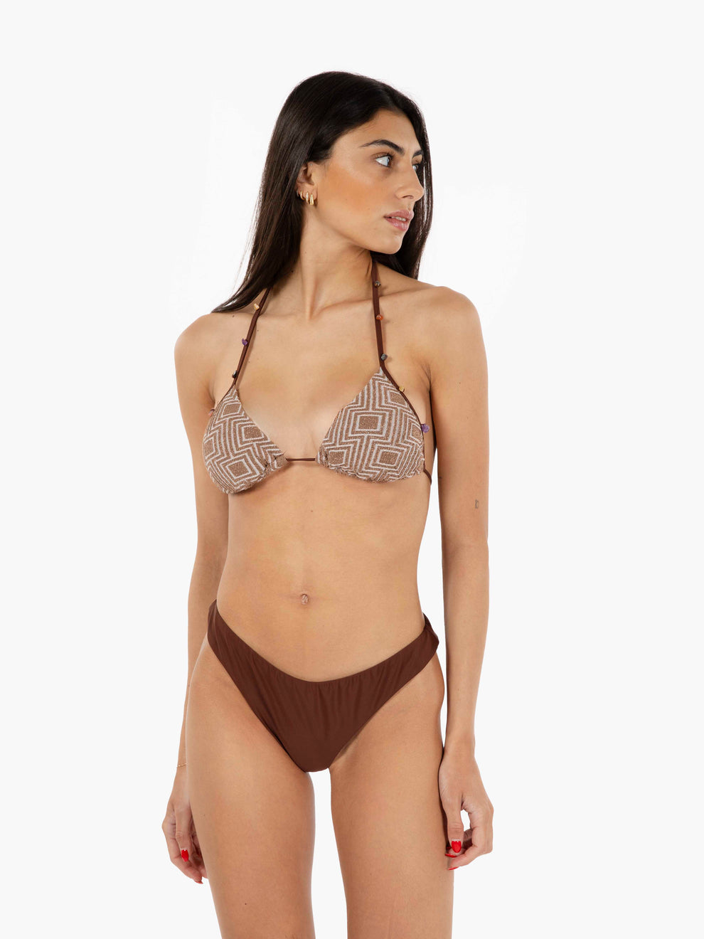 Bikini fantasia lurex con pietre marrone