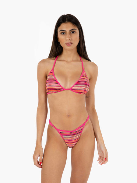 Bikini in maglia a righe fuxia