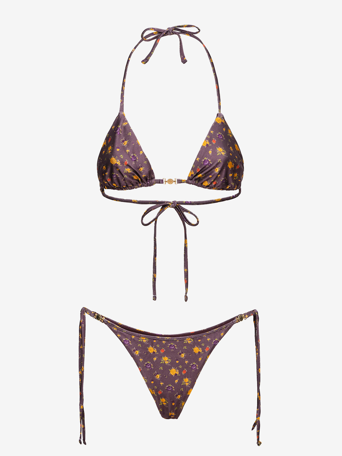 Purple patterned triangle bikini