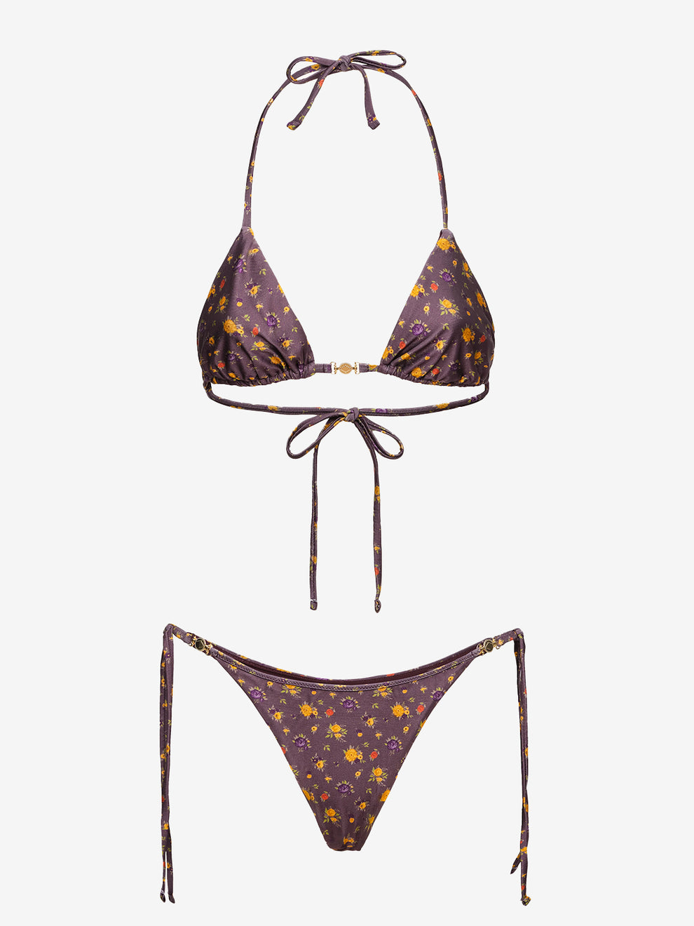 Purple patterned triangle bikini