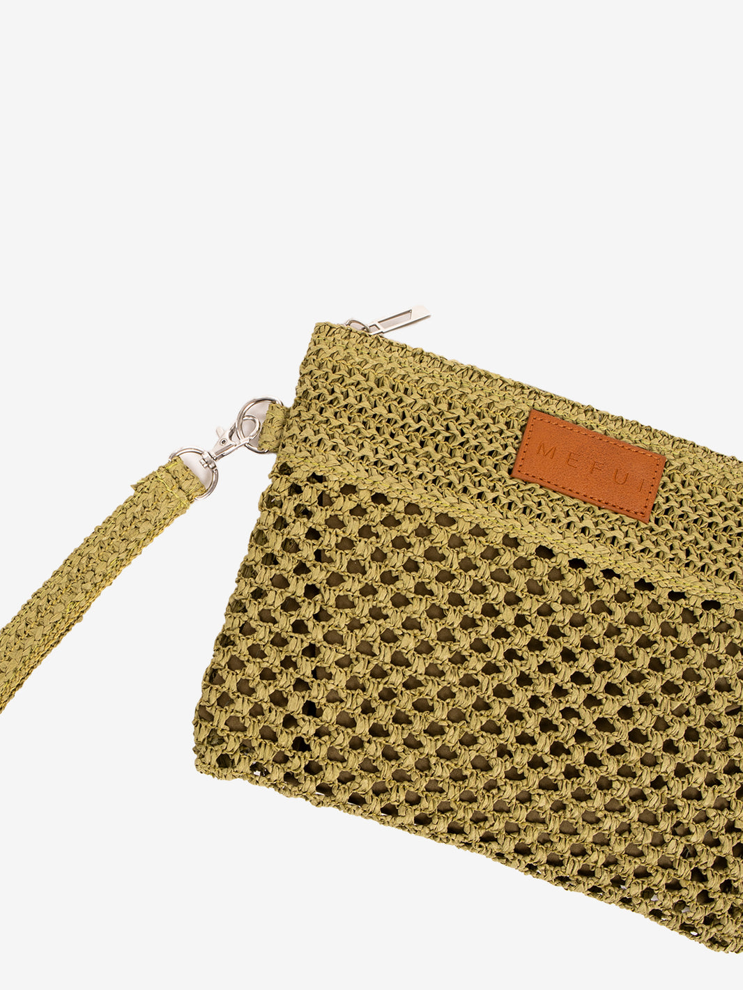Mini green raffia clutch bag
