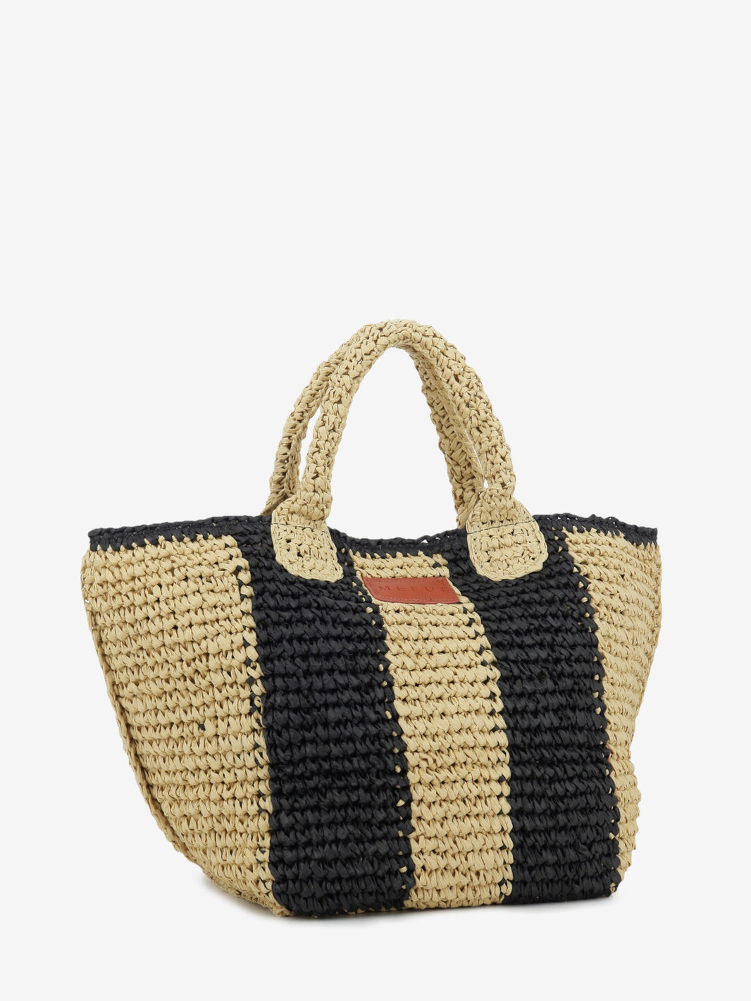 Beige / black raffia tote bag