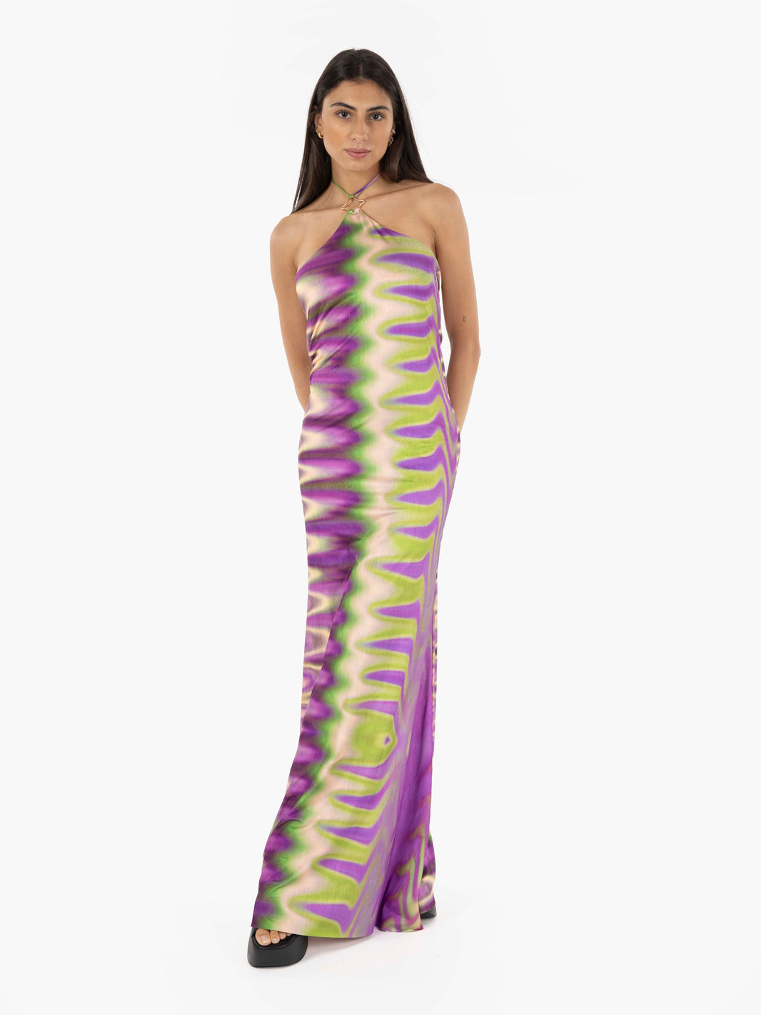 Green/purple/multicolor patterned long dress
