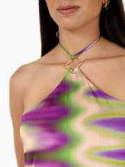 ME-FUI - Vestito lungo a fantasia verde / viola / multicolor