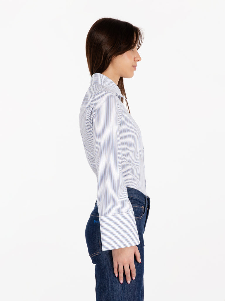 MERCI - Camicia sfiancata a righe bianco / azzurro