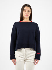 MERCI - Maglione in lana blu / rosso