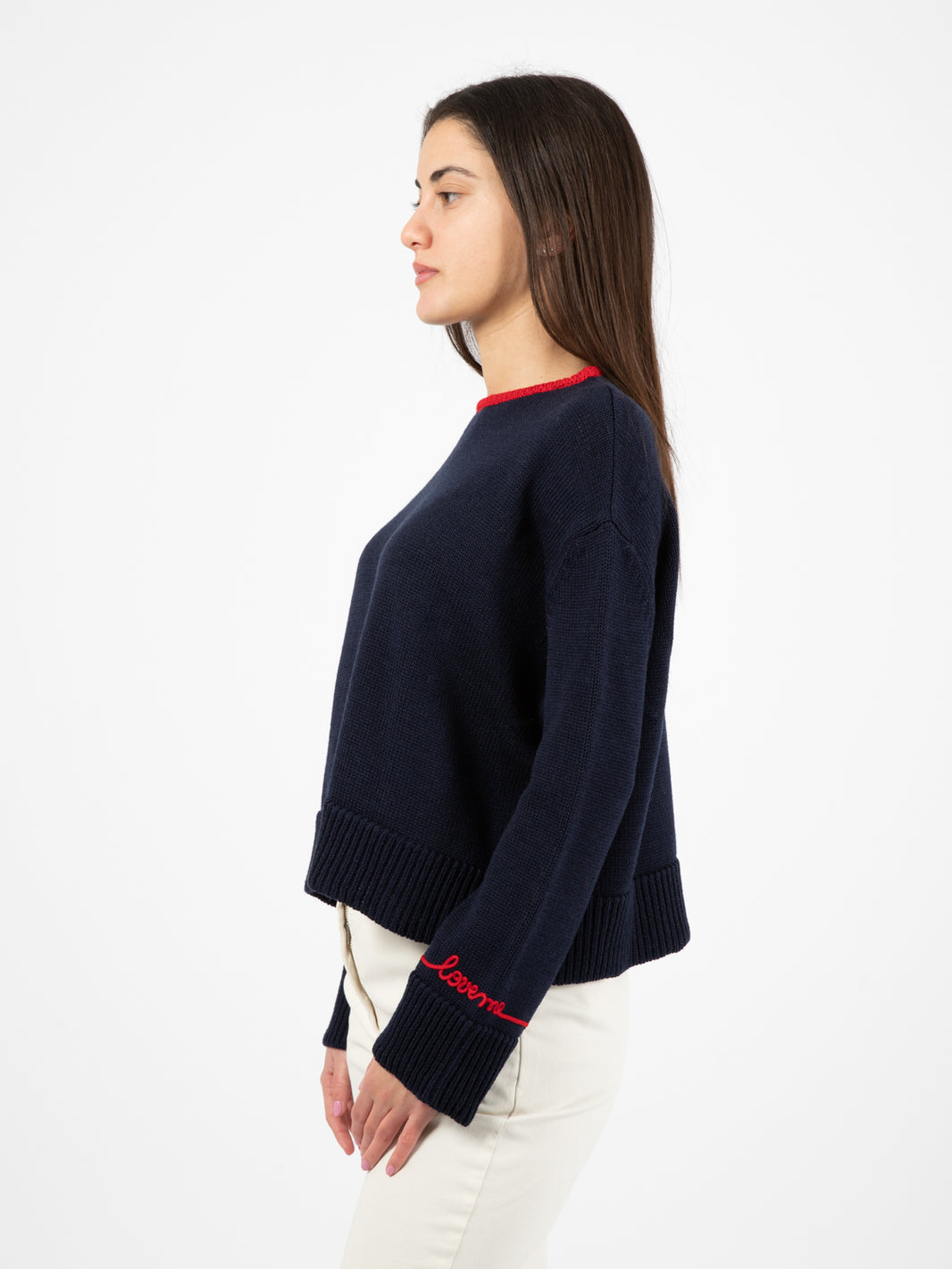 Maglione in lana blu / rosso