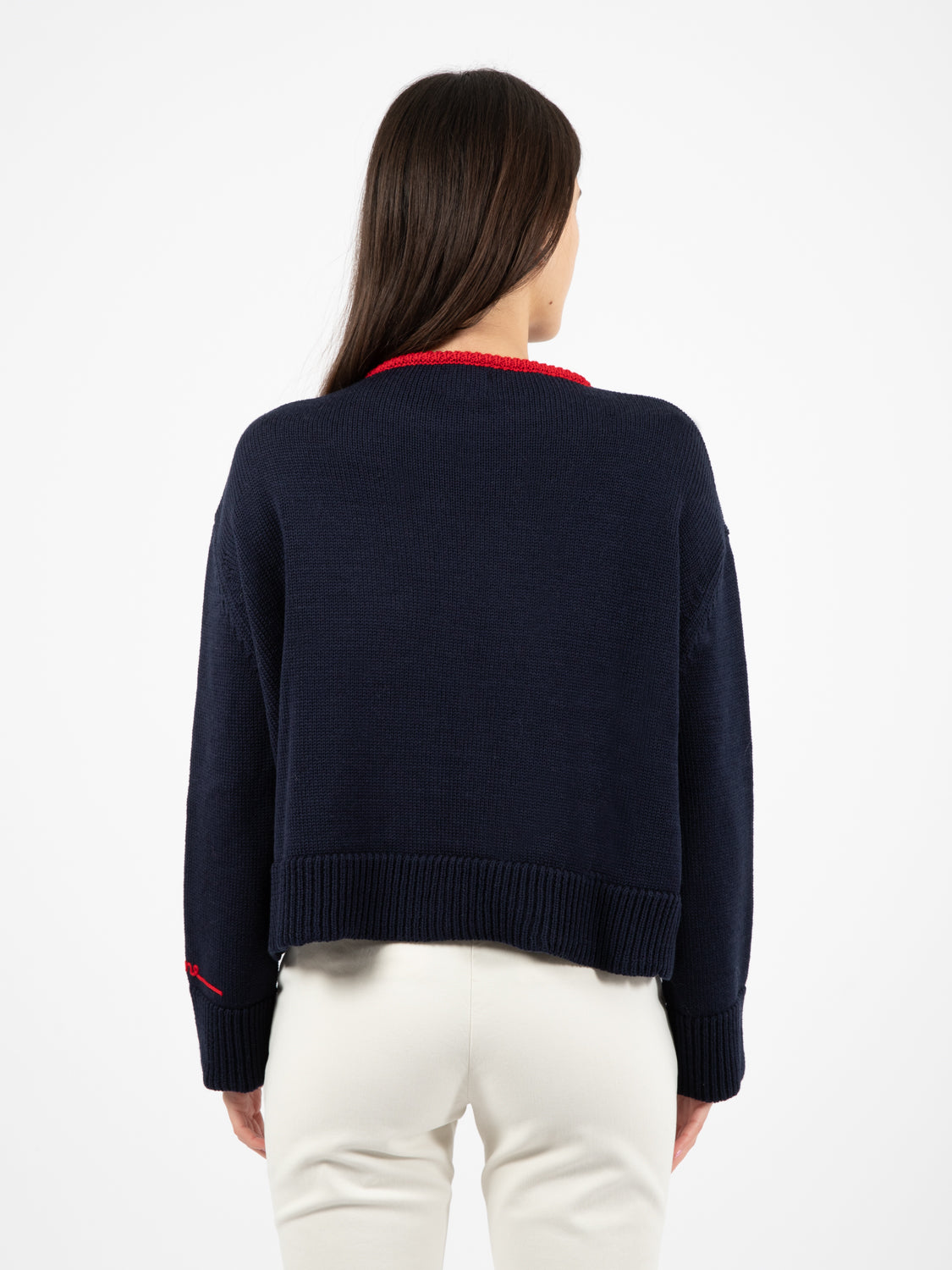 Maglione in lana blu / rosso