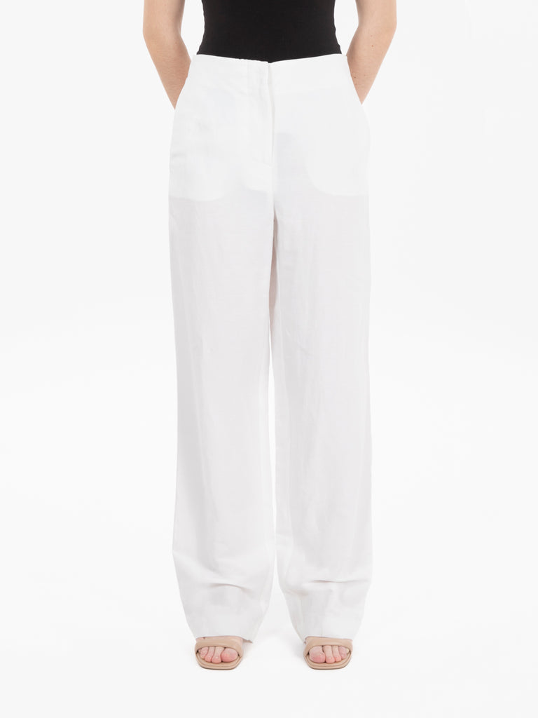 MERCI - Pantalone a palazzo lino bianco