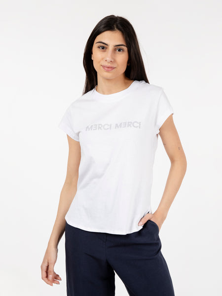 T-shirt grafica lettering bianco