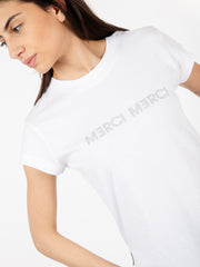 MERCI - T-shirt grafica lettering bianco