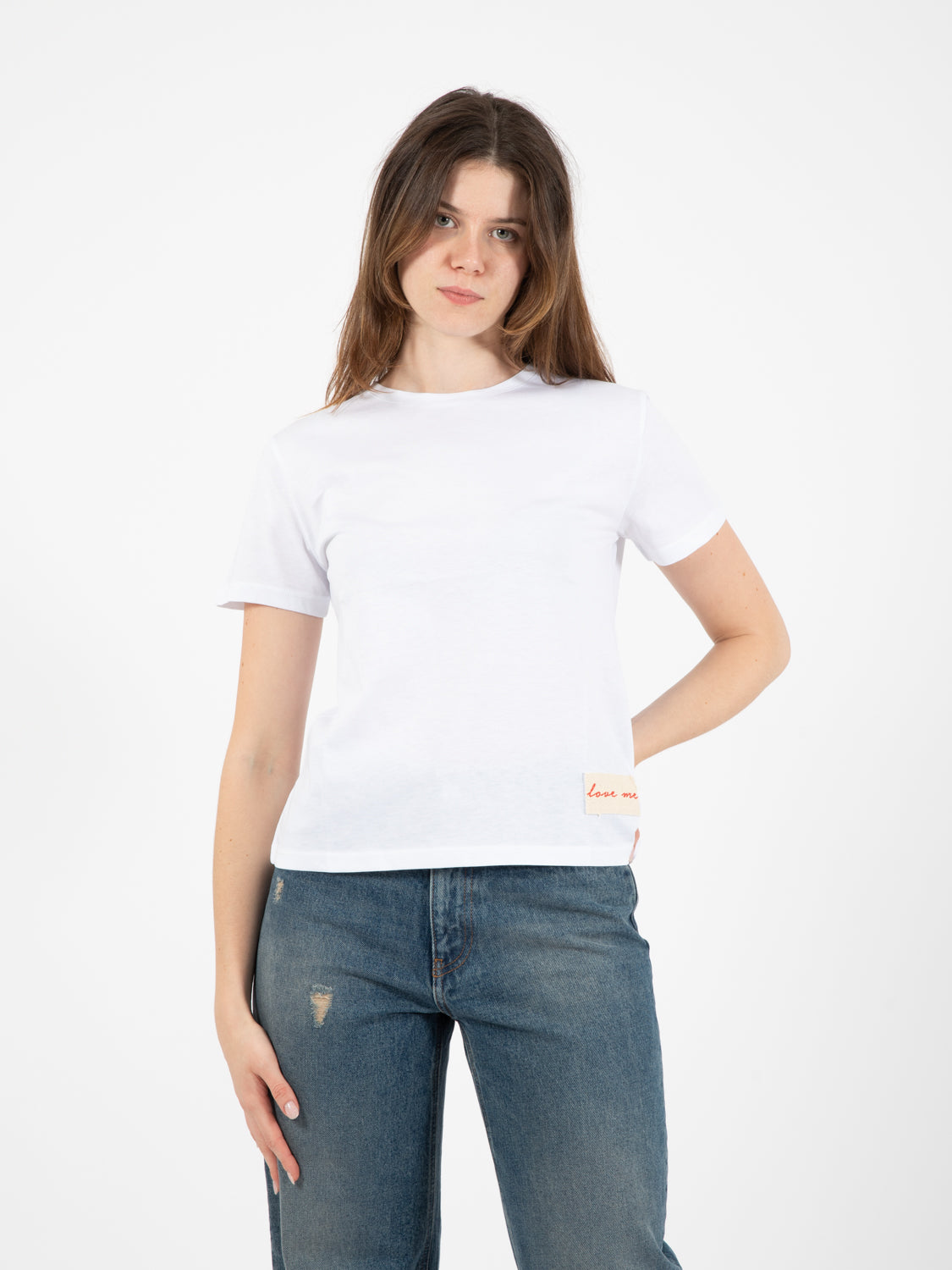 T-shirt patch lettering bianco