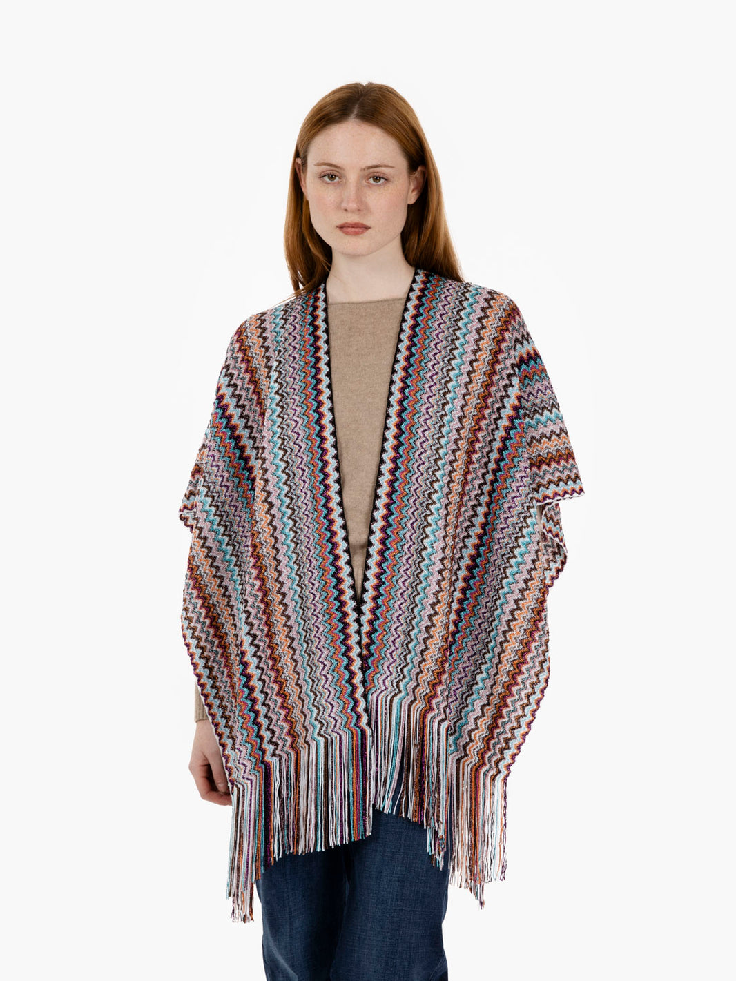 Multicolored zigzag poncho