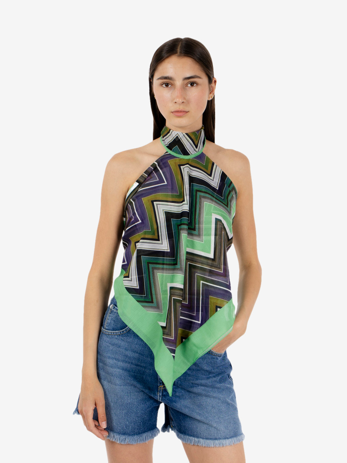 Top a fazzoletto verde / multicolor