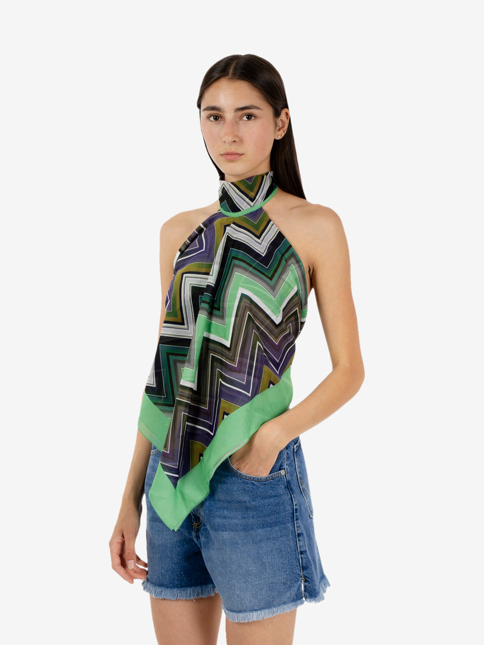 Top a fazzoletto verde / multicolor