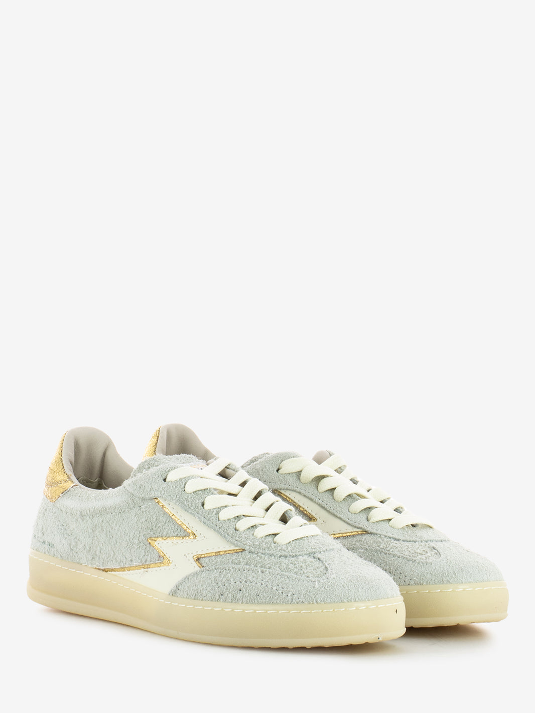 White/gold used effect suede sneakers